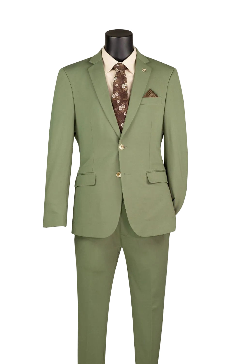Slim Fit 2 Piece Suit Stretch Fabric Suit with Adjustable Waistband in Light Olive