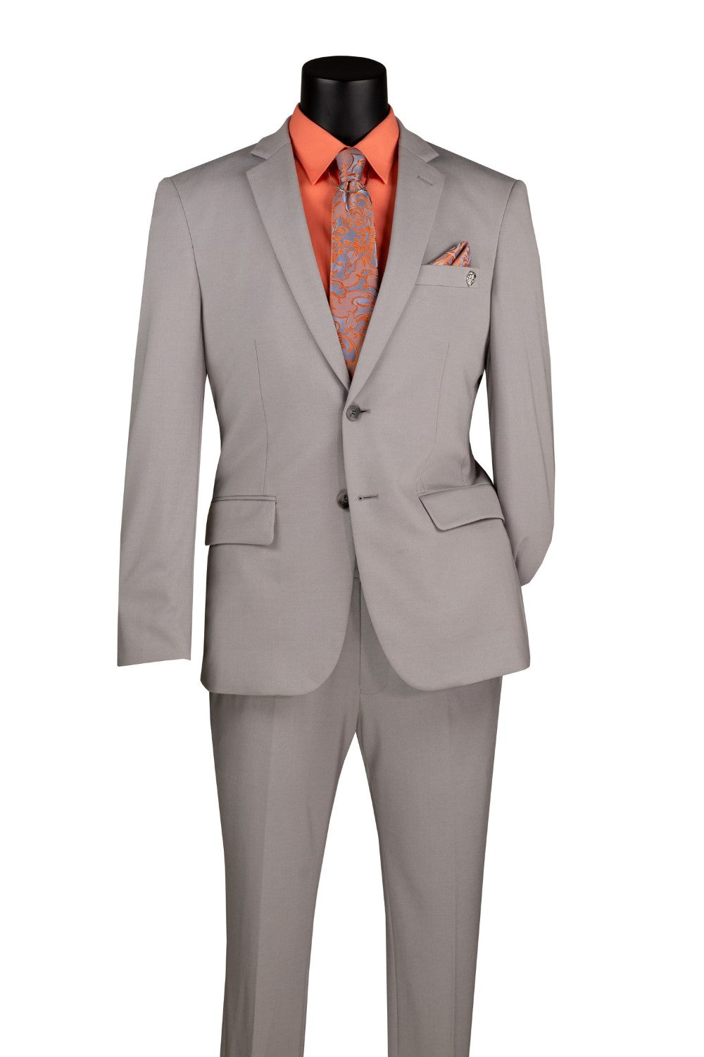 Slim Fit 2 Piece Suit Stretch Fabric Suit with Adjustable Waistband in Silver
