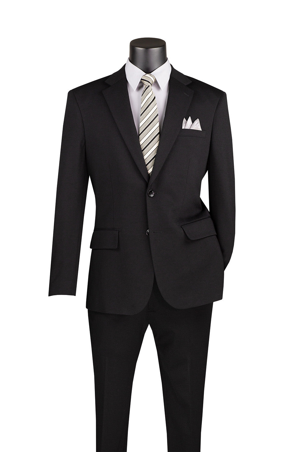 Slim Fit 2 Piece Suit Stretch Fabric Suit with Adjustable Waistband in Black