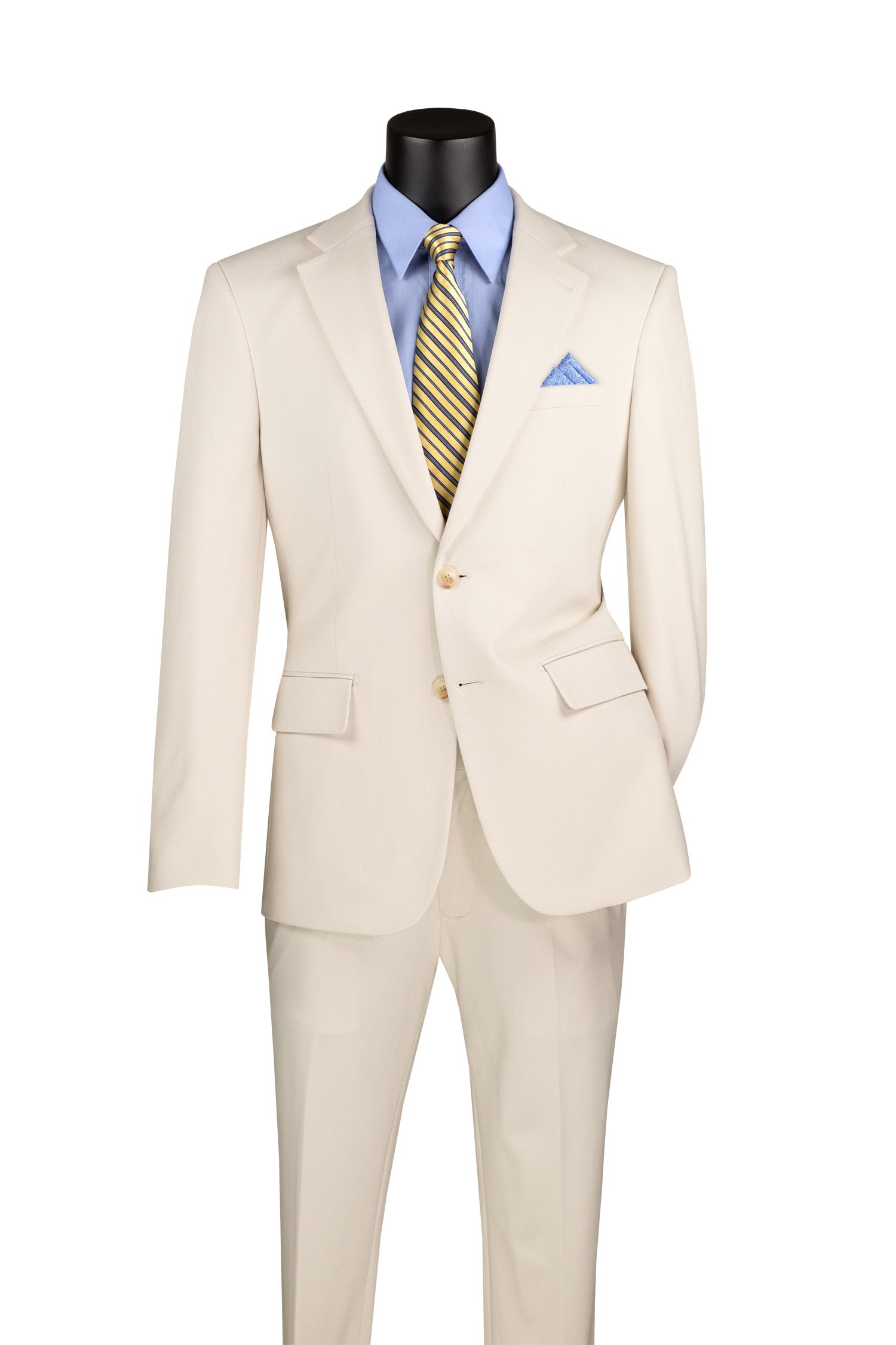 Slim Fit 2 Piece Suit Stretch Fabric Suit with Adjustable Waistband in Bone White