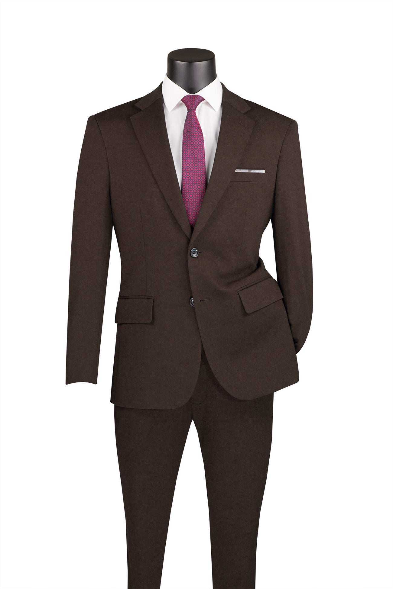 Slim Fit 2 Piece Suit Stretch Fabric Suit with Adjustable Waistband in Brown
