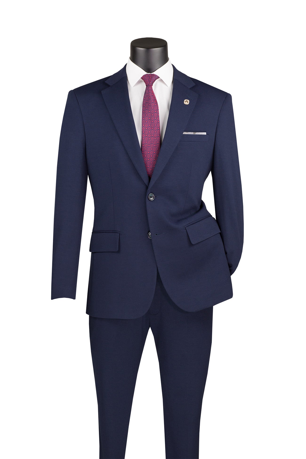 Slim Fit 2 Piece Suit Stretch Fabric Suit with Adjustable Waistband in Navy