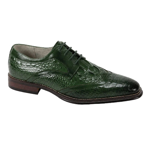 Green croco print wingtip lace-up dress shoes
