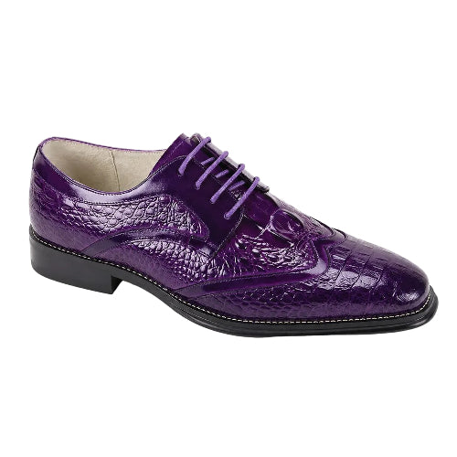 Purple croco print wingtip lace-up dress shoes