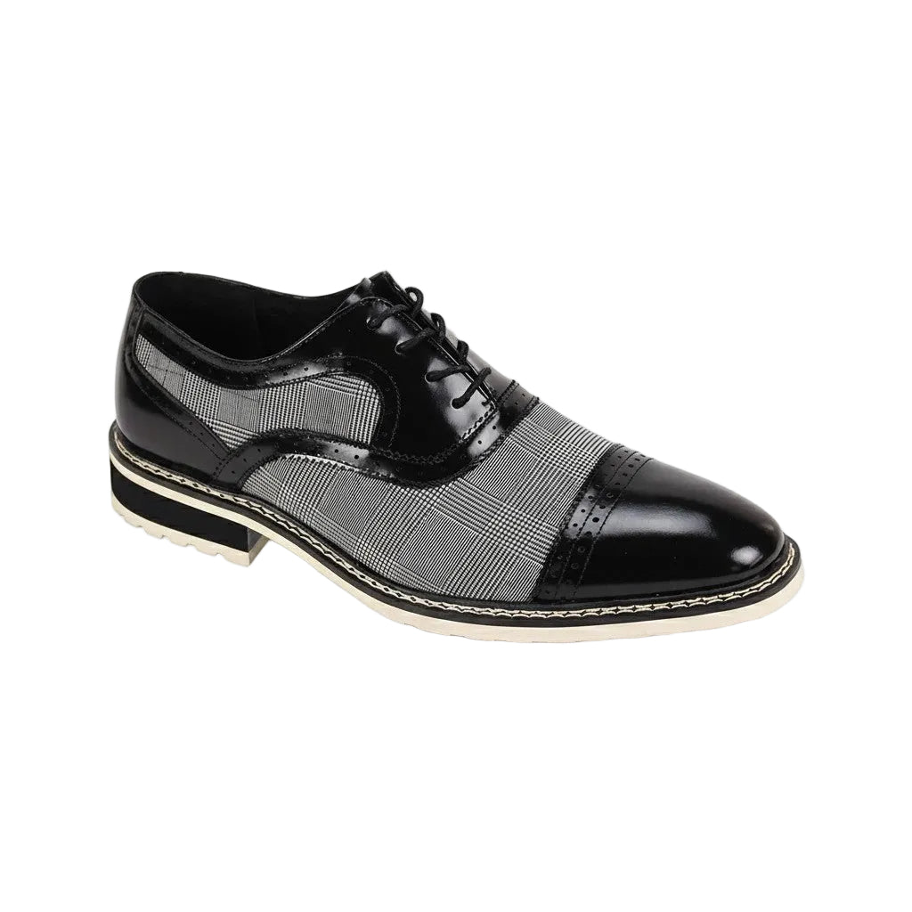 Sinclair Collection - Black/White Plaid Leather Cap-Toe Dress Shoes