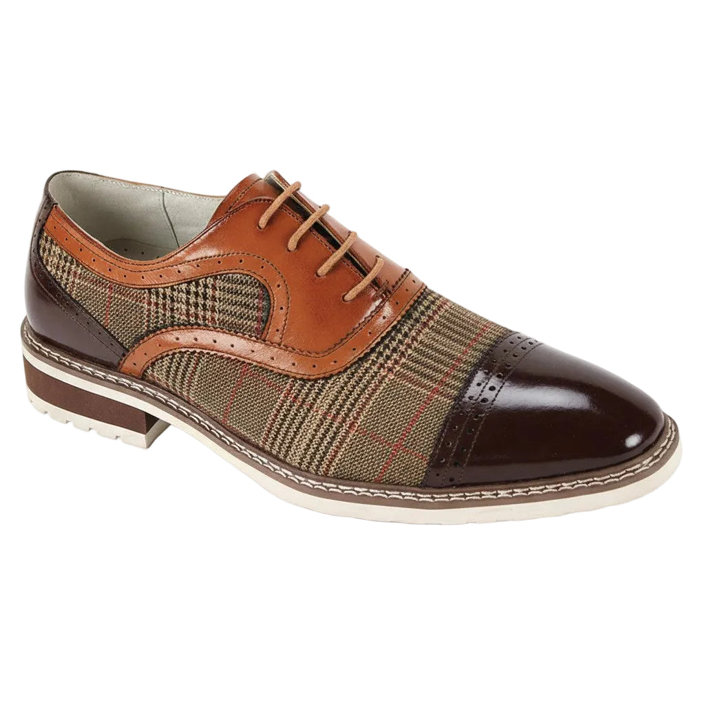 Sinclair Collection - Brown/Whiskey Plaid Leather Cap-Toe Dress Shoes