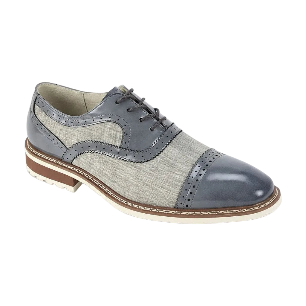 Sinclair Collection - Gray Plaid Leather Cap-Toe Dress Shoes