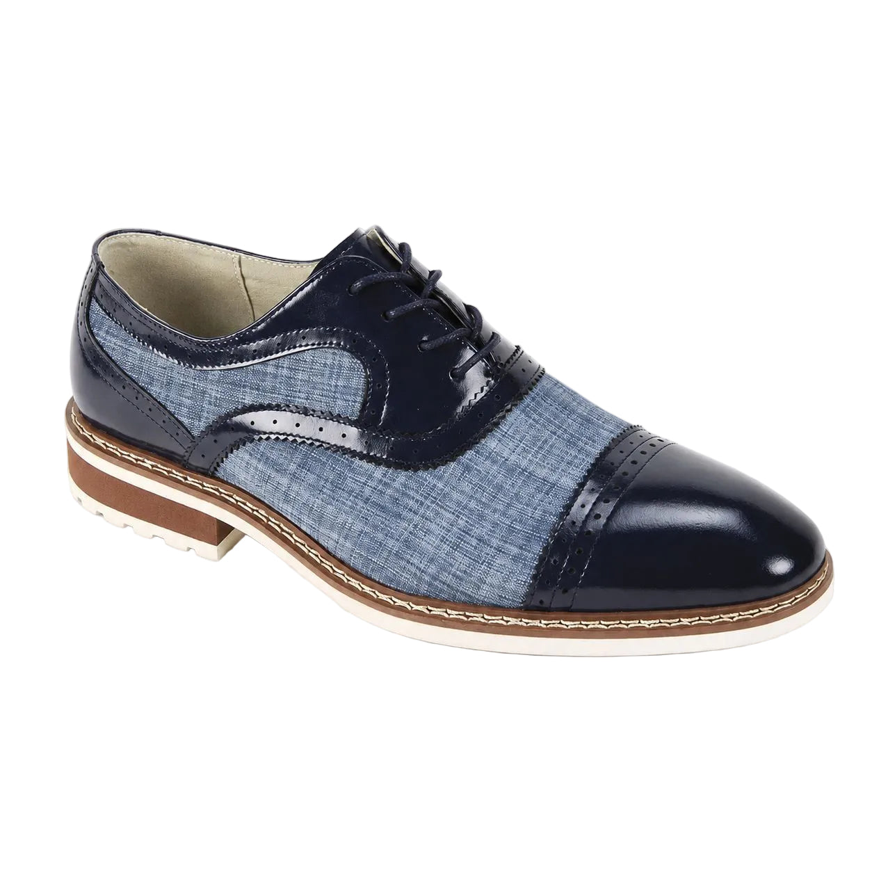 Sinclair Collection - Sapphire Blue Plaid Leather Cap-Toe Dress Shoes