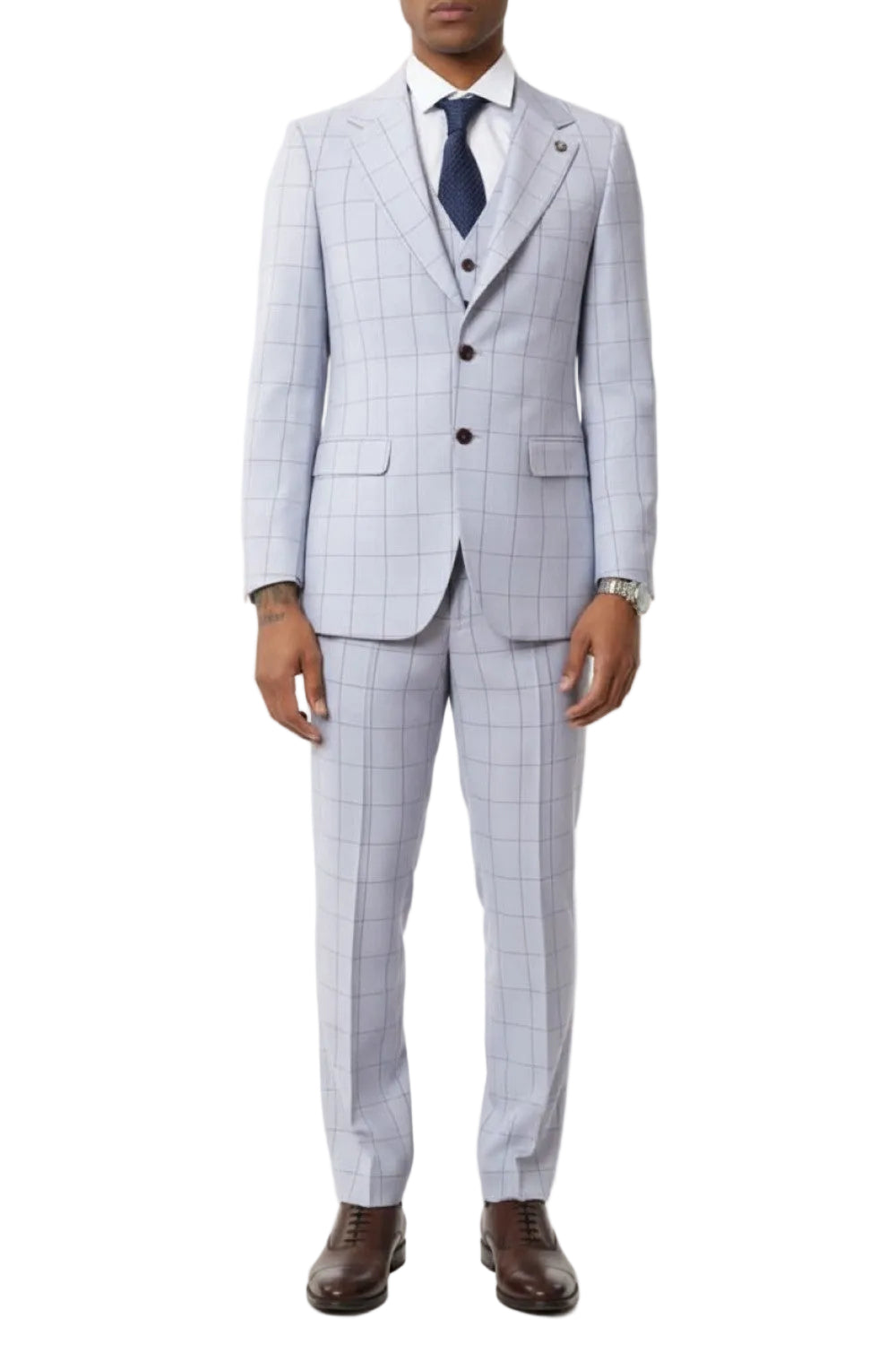 Stacy Adams - 3 Piece Suit 2 Buttons Windowpane Hybrid Fit In Light Purple