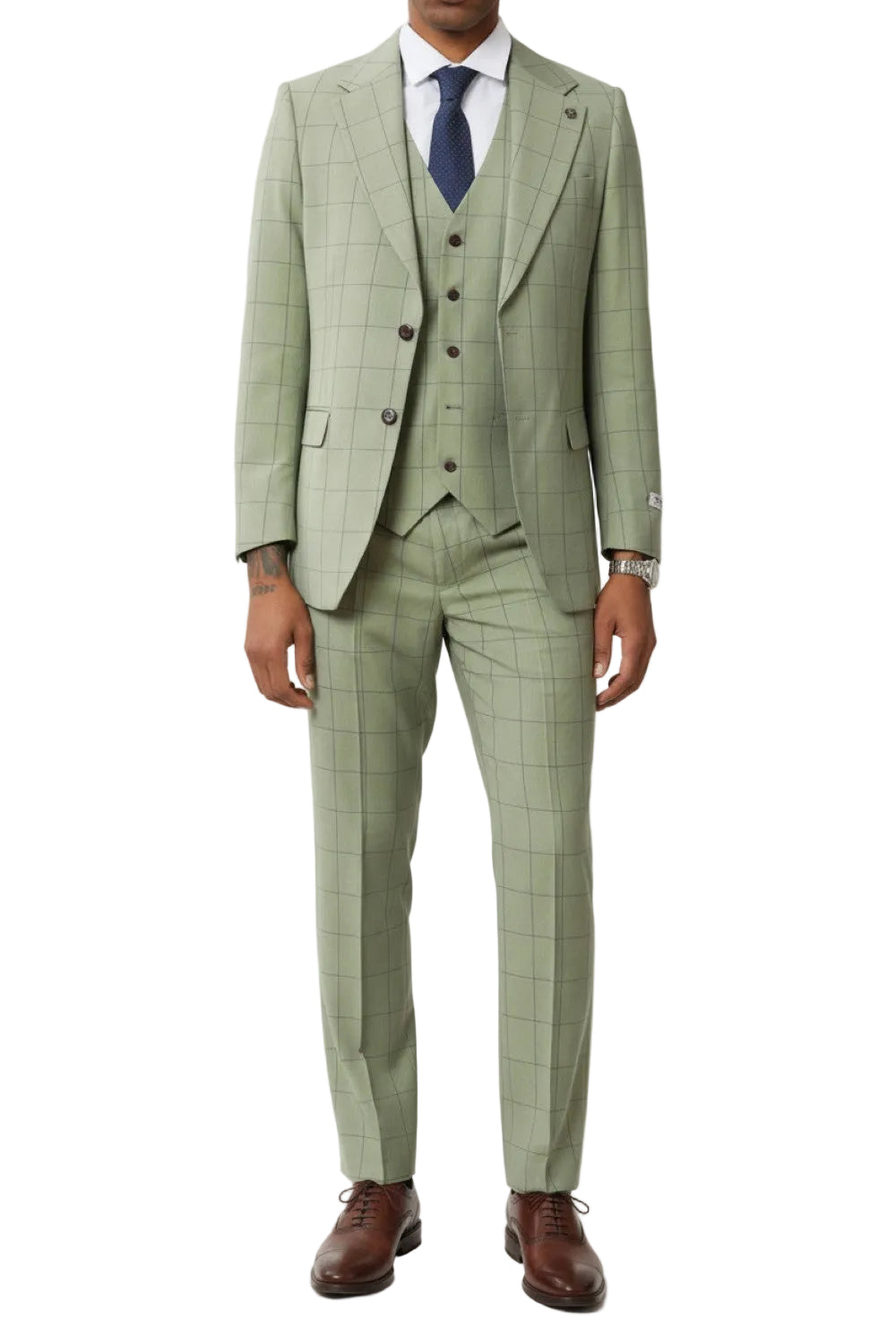 Stacy Adams - 3 Piece Suit 2 Buttons Windowpane Hybrid Fit In Green