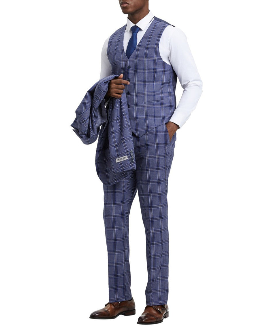 Stacy Adams Hybrid Fit Plaid 3 Piece Purple Suit