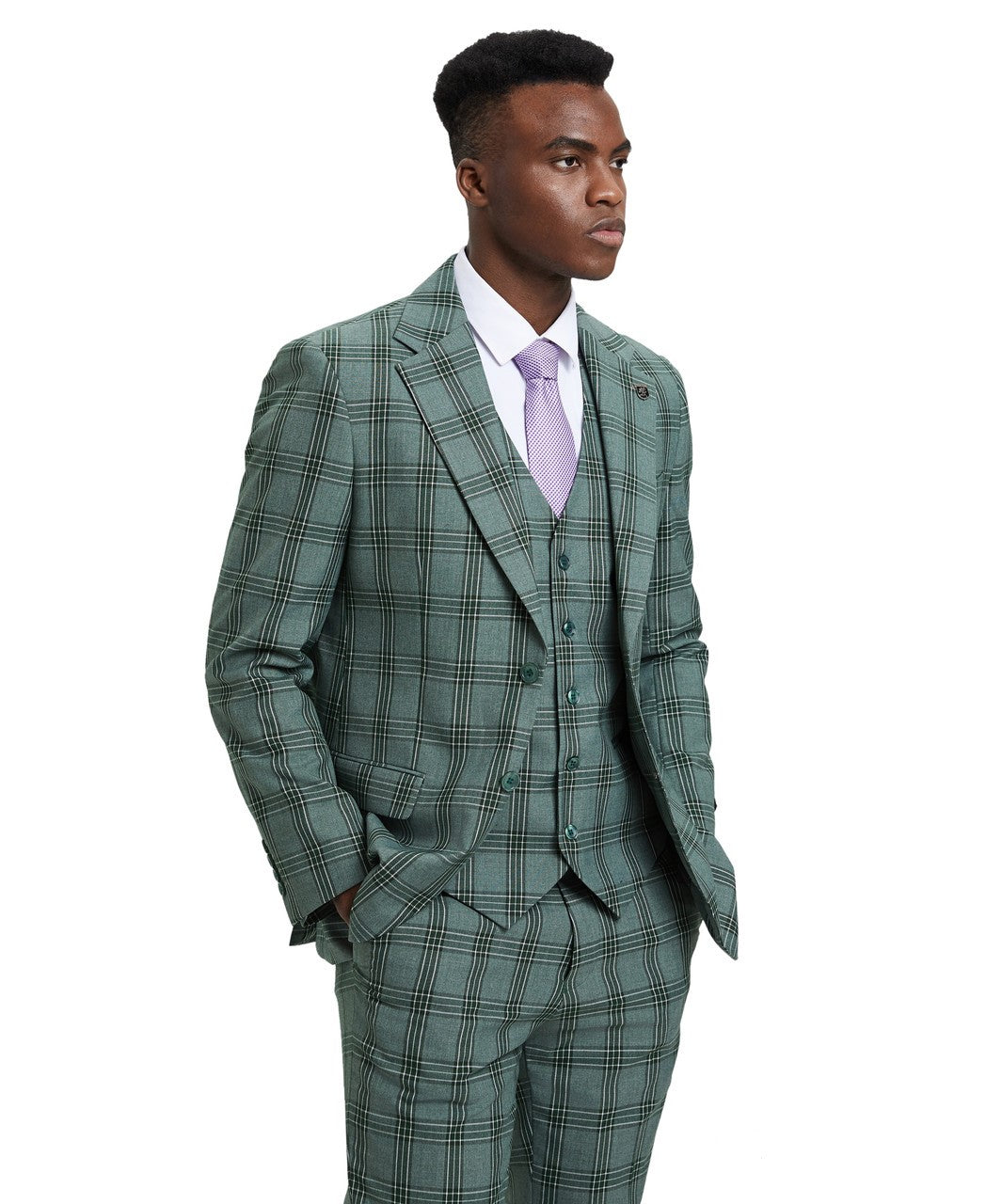  3 Piece Suit 2 Buttons Plaid