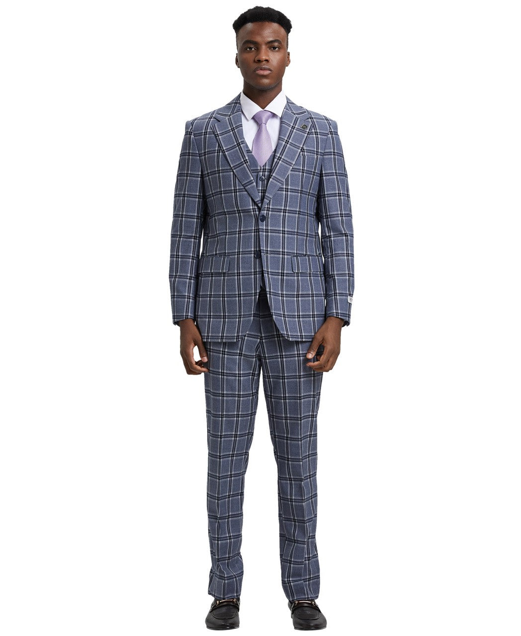 Stacy Adam 3 Piece Suit 2 Buttons Plaid Hybrid Fit in Grey With Expandable Waist Band