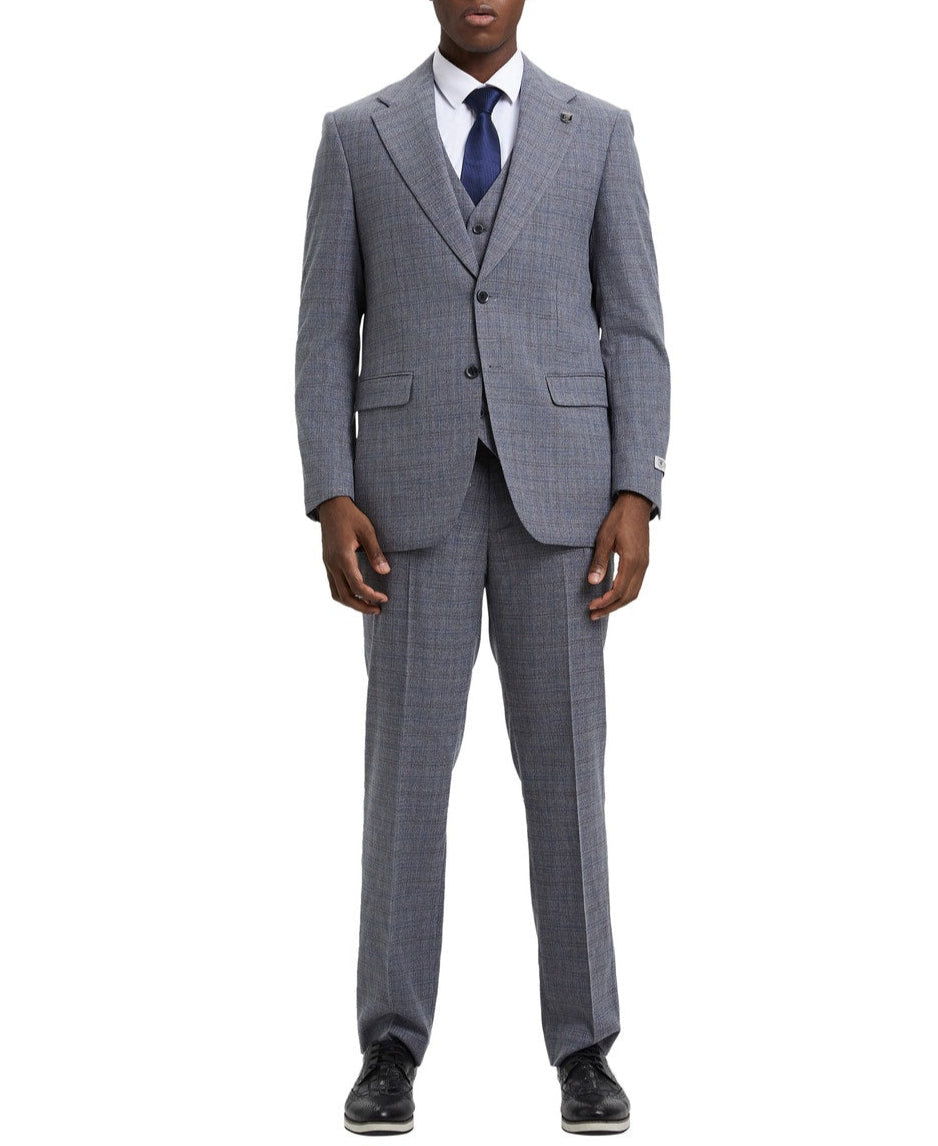 Stacy Adams 3 Piece Suit Glen Plaid Hybrid Fit in Grey With Expandable Waist Band