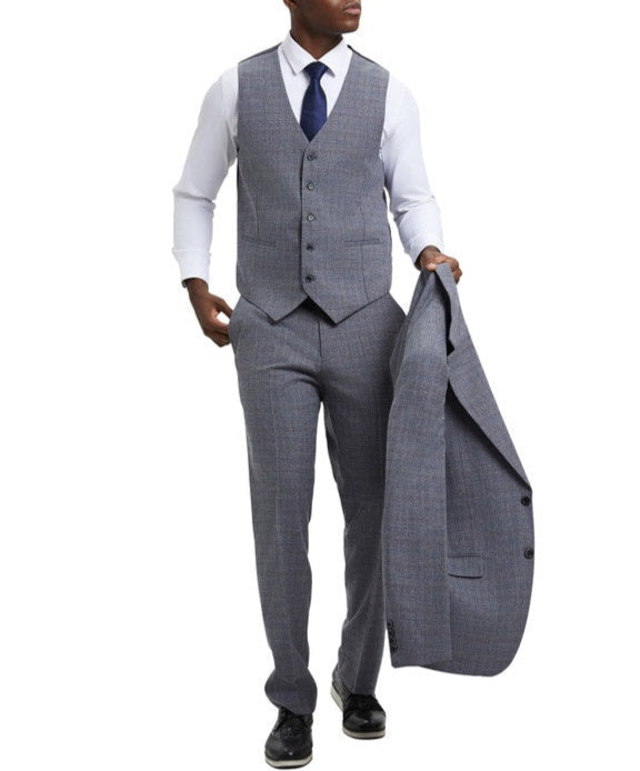 Stacy Adams 3 Piece Suit Glen Plaid Hybrid Fit in Grey With Expandable Waist Band