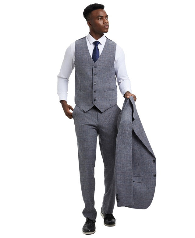 Stacy Adams 3 Piece Suit Glen Plaid Hybrid Fit in Grey With Expandable Waist Band