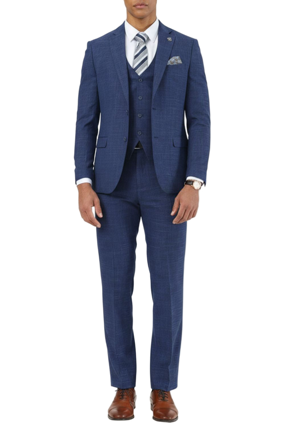 Stacy Adams - 3 Piece Hybrid Fit Notch Lapel Suit in Indigo