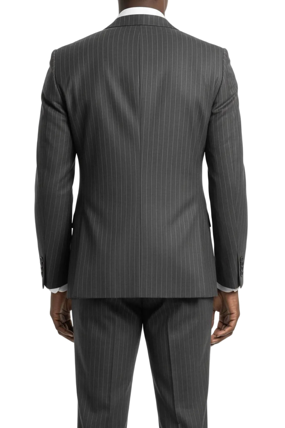 Gray pinstripe suit on a white background