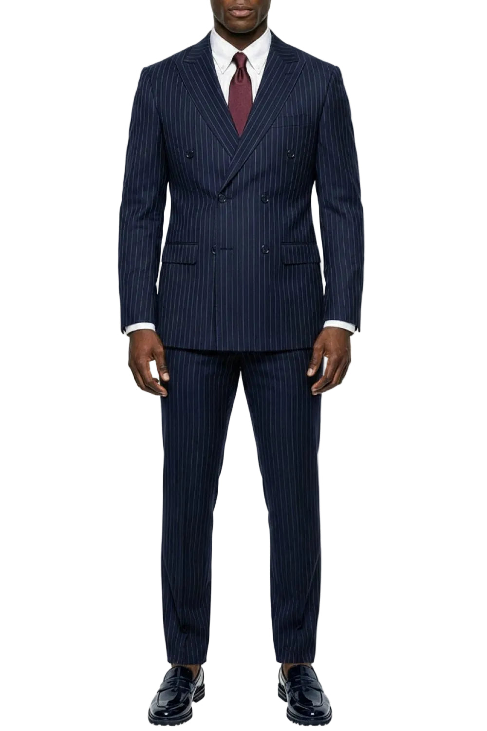 Stacy Adams - Navy Hybrid Fit 2 Piece Double Breasted Pinstripe Suit