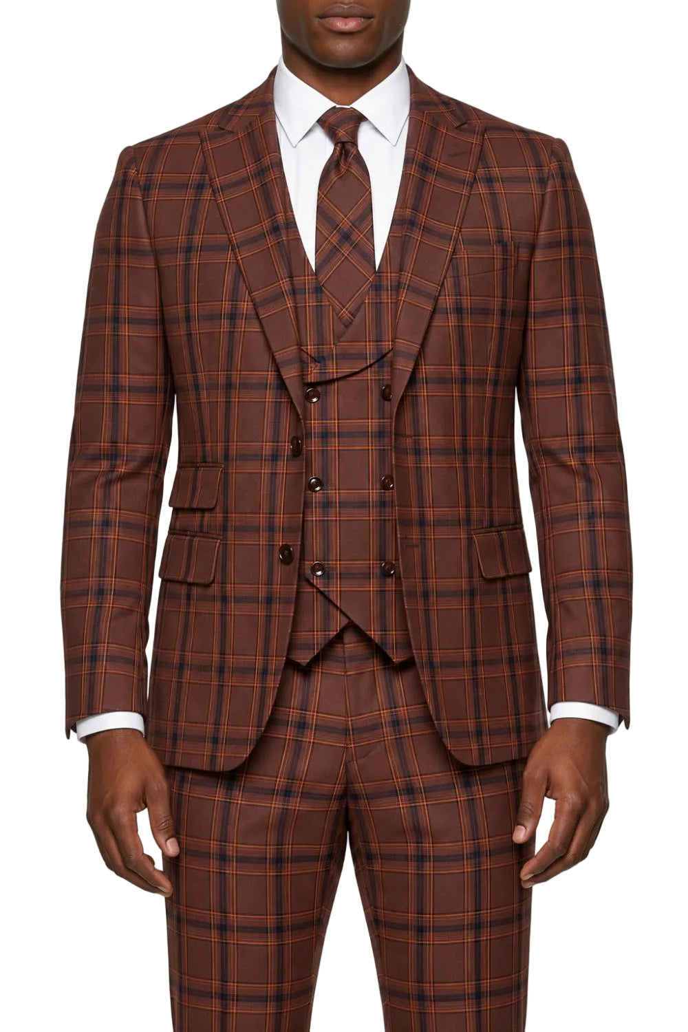 Stacy Adams - Rust 3-Piece Plaid Hybrid Fit Suit