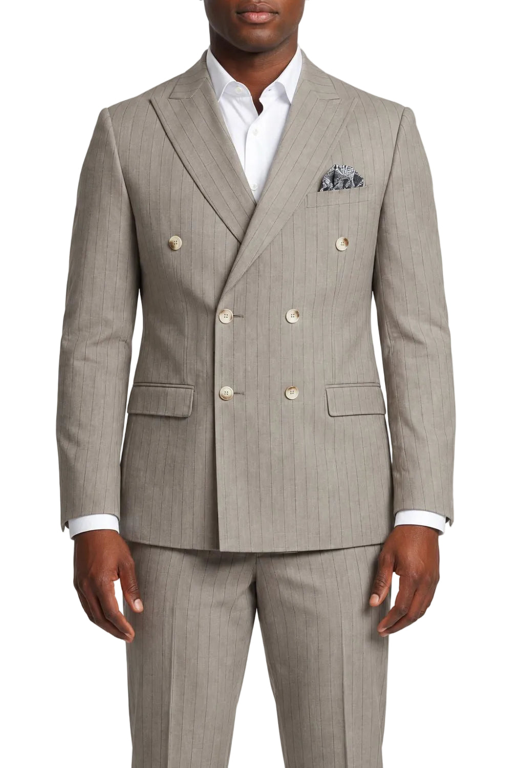 Stacy Adams - Khaki Hybrid Fit 2 Piece Double Breasted Pinstripe Suit