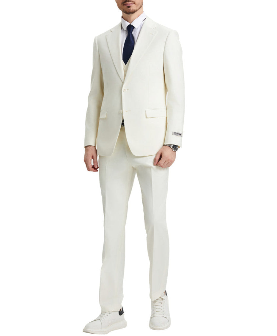 Stacy Adams 3 Piece Hybrid Fit Suit in Ivory