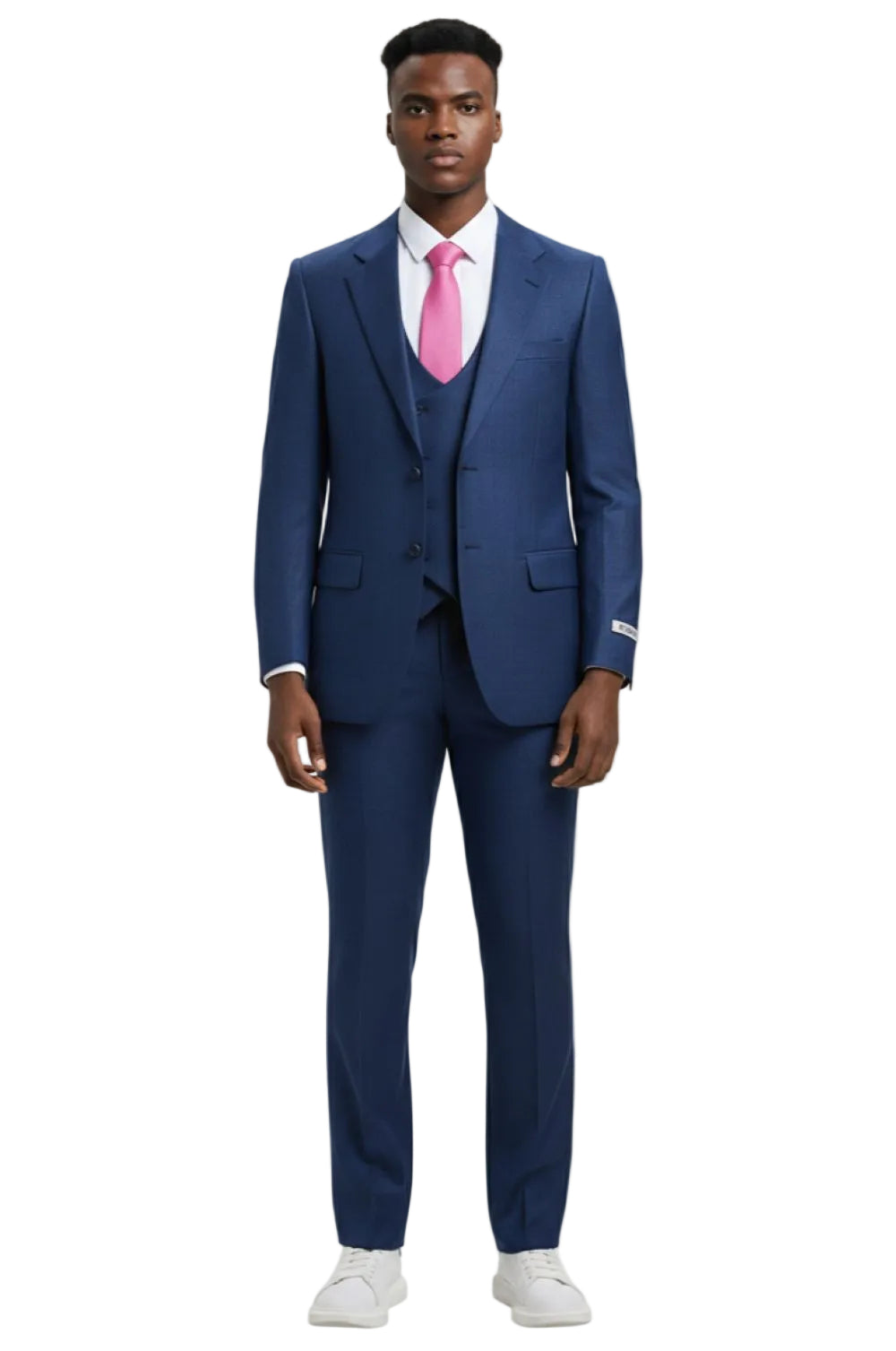 Stacy Adams - 3 Piece Hybrid Fit Blue Sharkskin Suit