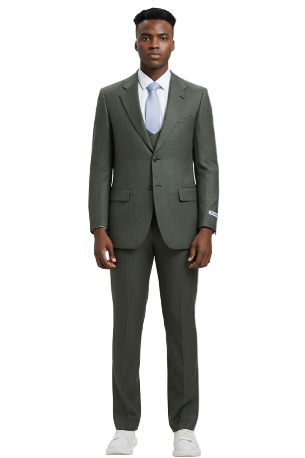Stacy Adams - 3 Piece Hybrid Fit Olive Sharkskin Suit