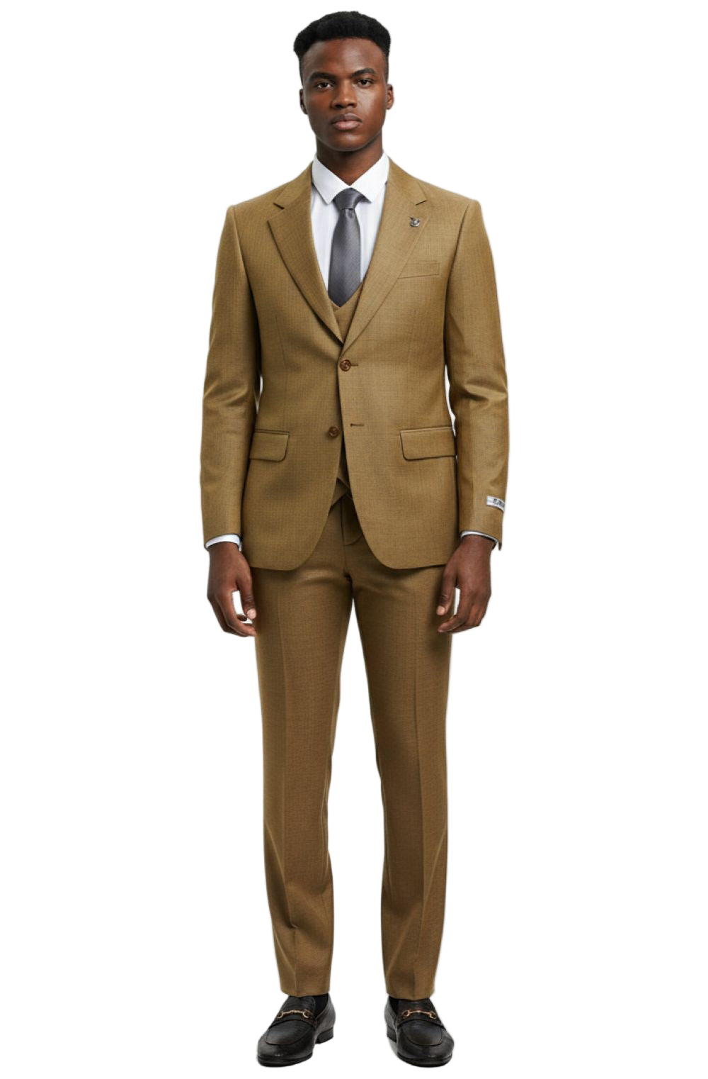 Stacy Adams - 3 Piece Hybrid Fit Oatmeal Sharkskin Suit