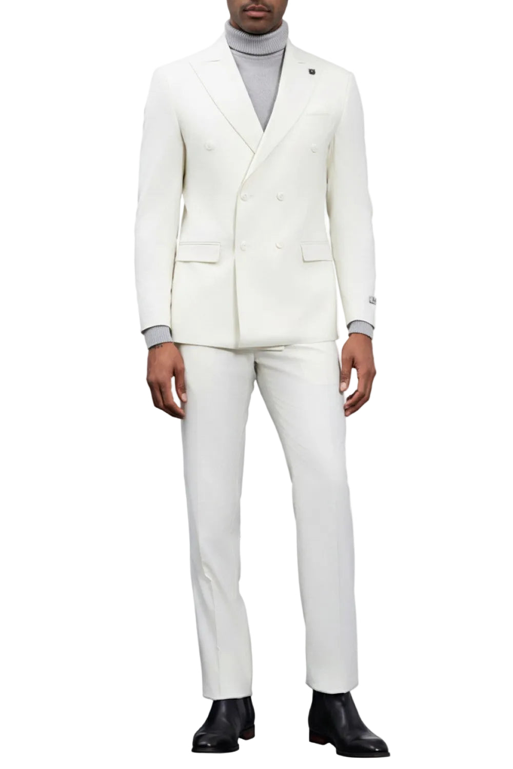 Stacy Adams - Ivory Double Breasted 2 Piece Hybrid Fit Suit With Expandable Waist Band