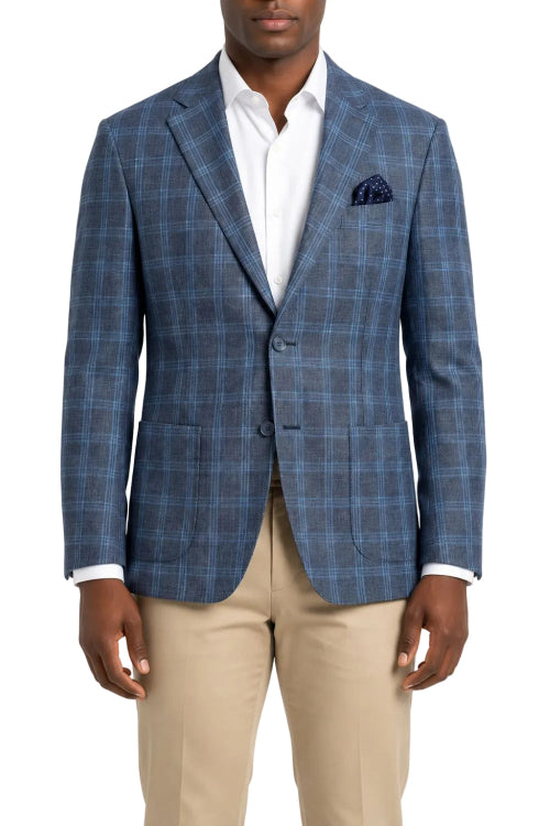 Stacy Adams - Blue Single Breasted Plaid Hybrid Fit Blazer