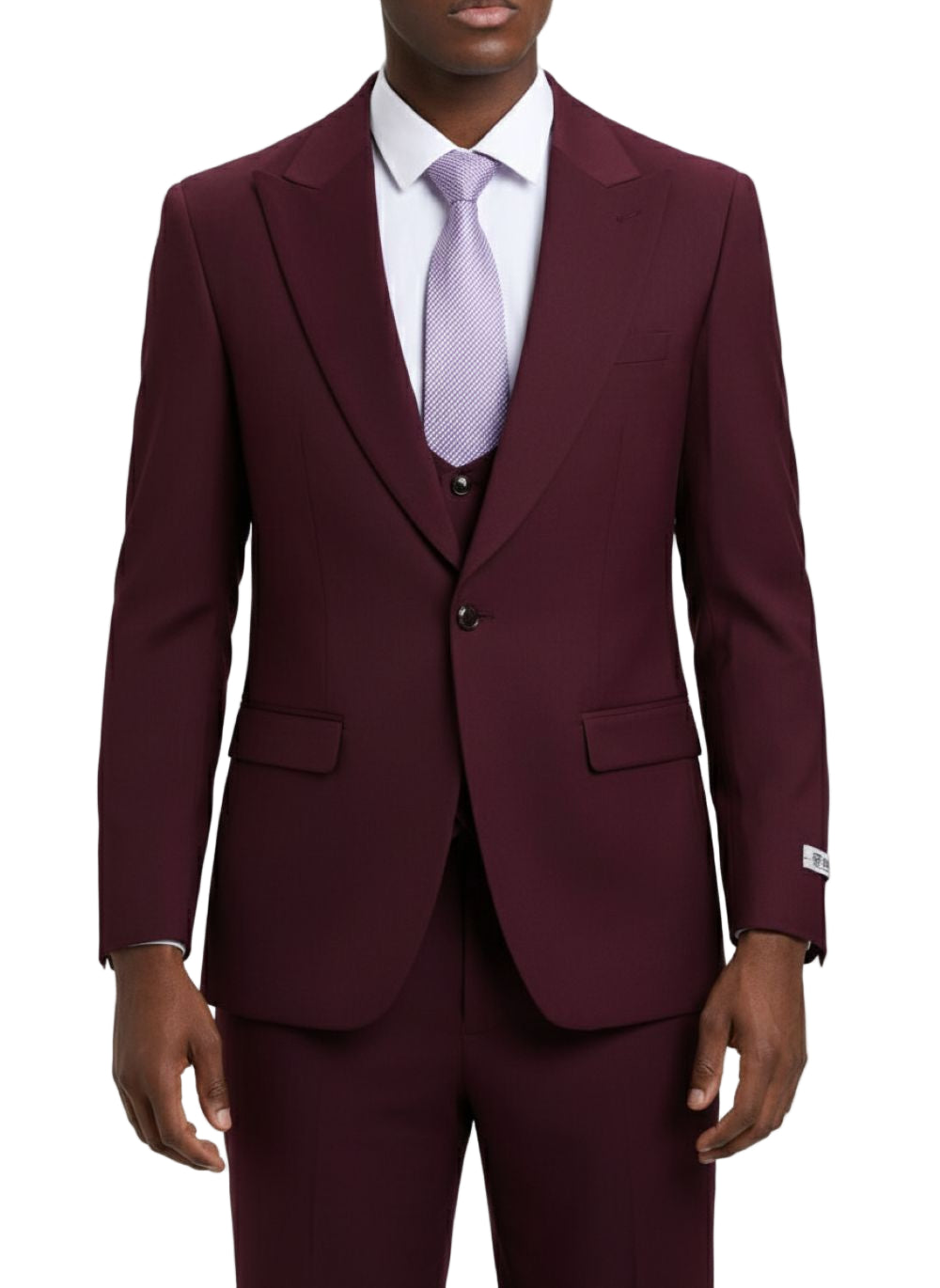 Stacy Adams - Burgundy 3 Piece Hybrid Fit Suit With Expandable Waist Band