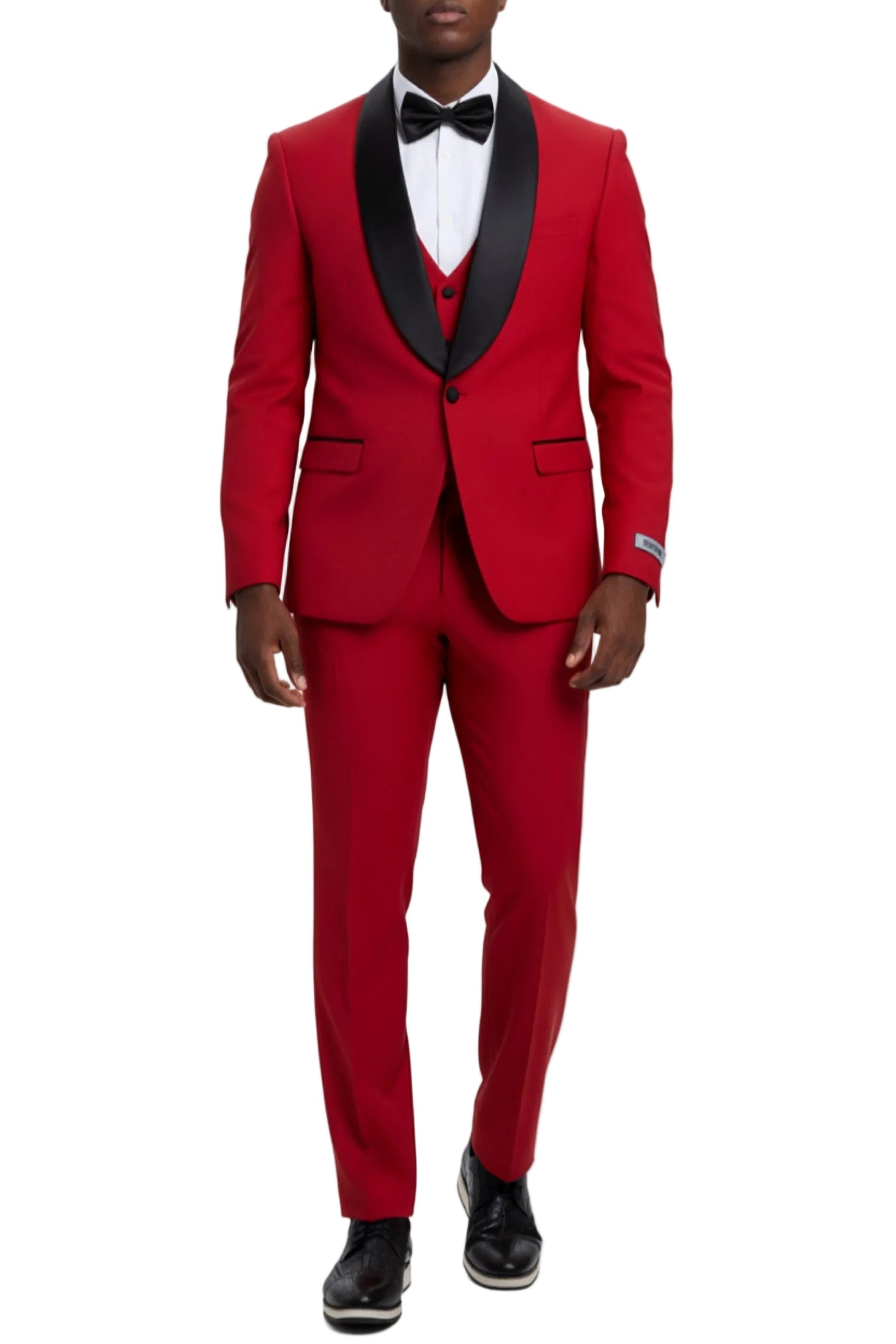 Stacy Adams - Red 3 Piece Hybrid Fit Tuxedo Satin Shawl Lapel