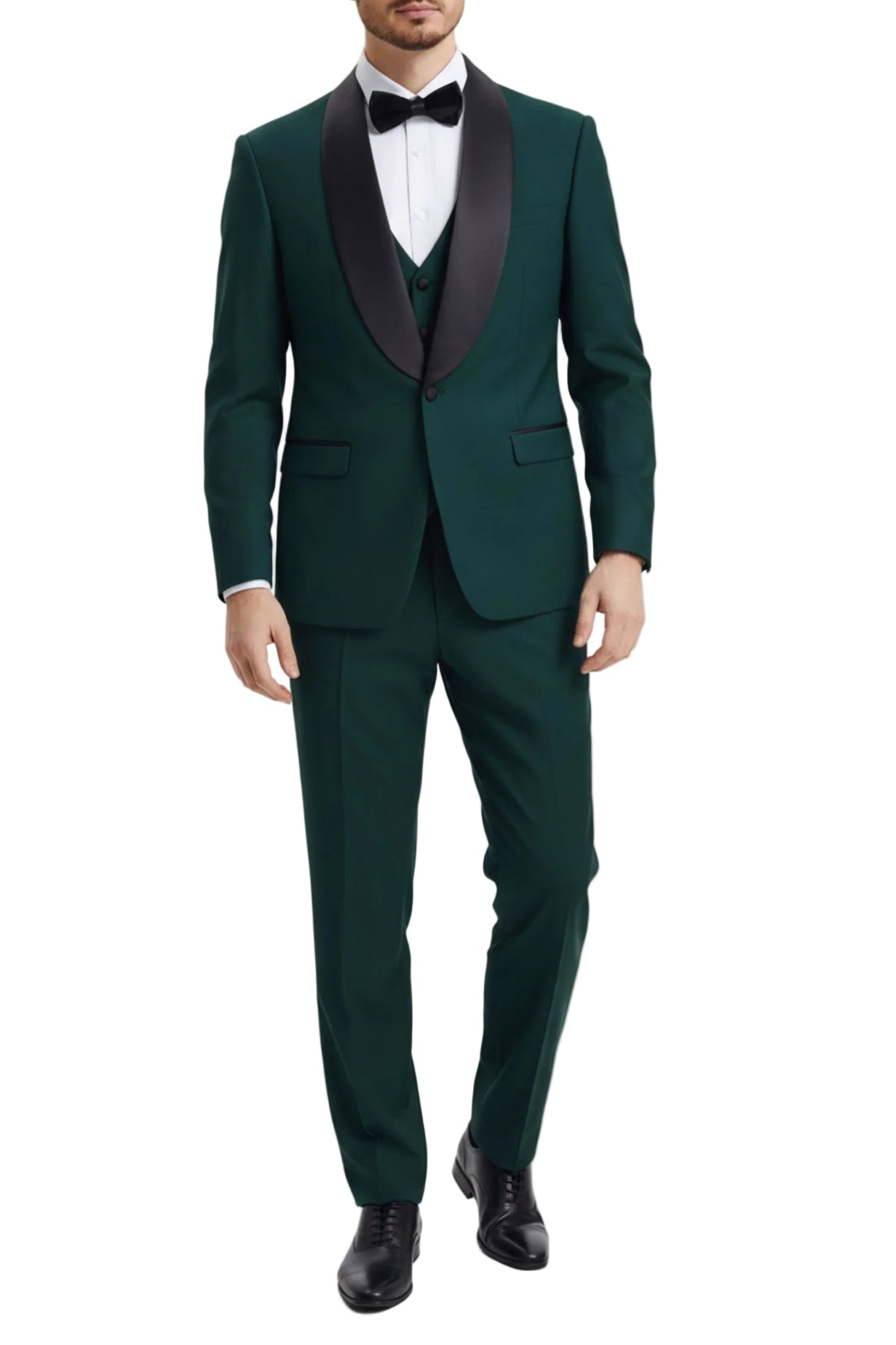 Stacy Adams - Green 3 Piece Hybrid Fit Tuxedo Satin Shawl Lapel