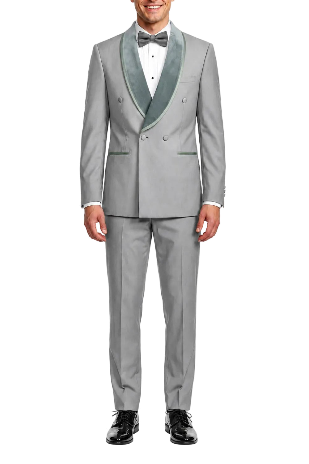 Stacy Adams - Gray 2-Piece Hybrid Fit Double Breasted Shawl Velvet Lapel Tuxedo
