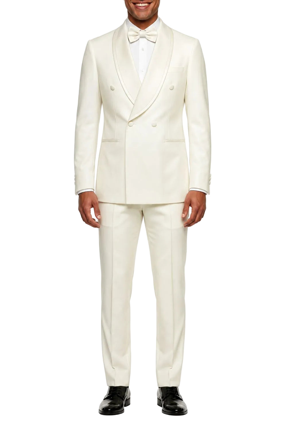 Stacy Adams - Ivory 2-Piece Hybrid Fit Double Breasted Shawl Velvet Lapel Tuxedo