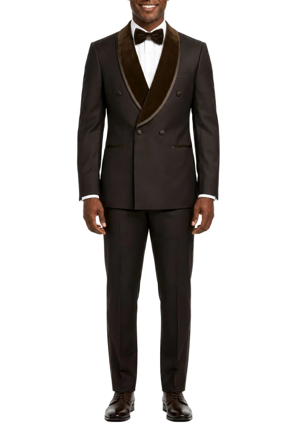 Stacy Adams - Brown 2-Piece Hybrid Fit Double Breasted Shawl Velvet Lapel Tuxedo