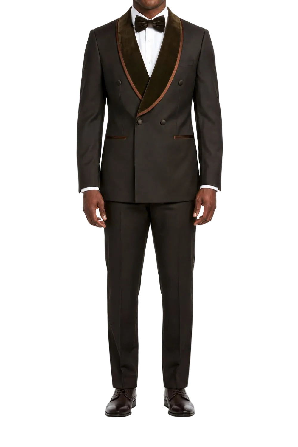 Stacy Adams - Brown Hybrid Fit 2-Piece Double Breasted Shawl Lapel Velvet Trim Tuxedo