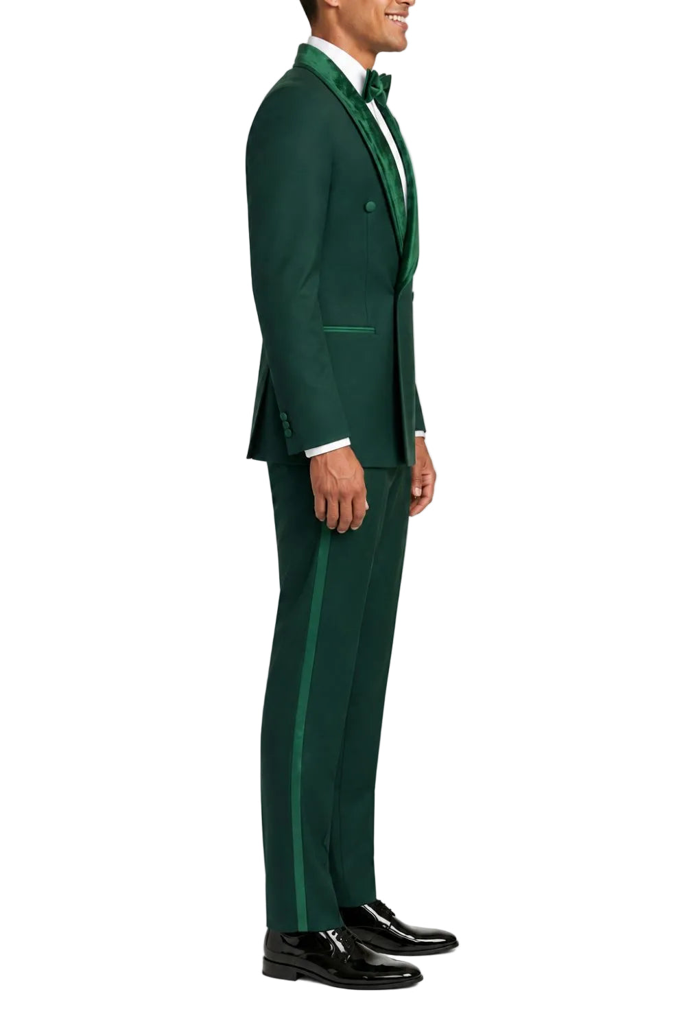 Green suit with bow tie on a white background