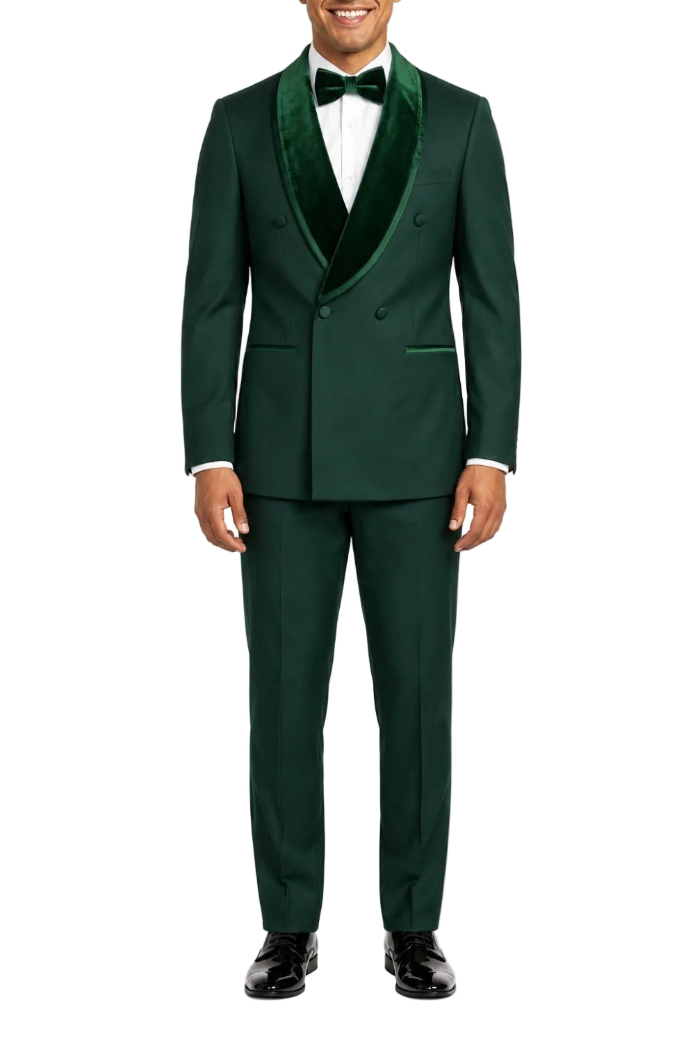 Stacy Adams - Green 2-Piece Hybrid Fit Double Breasted Shawl Velvet Lapel Tuxedo