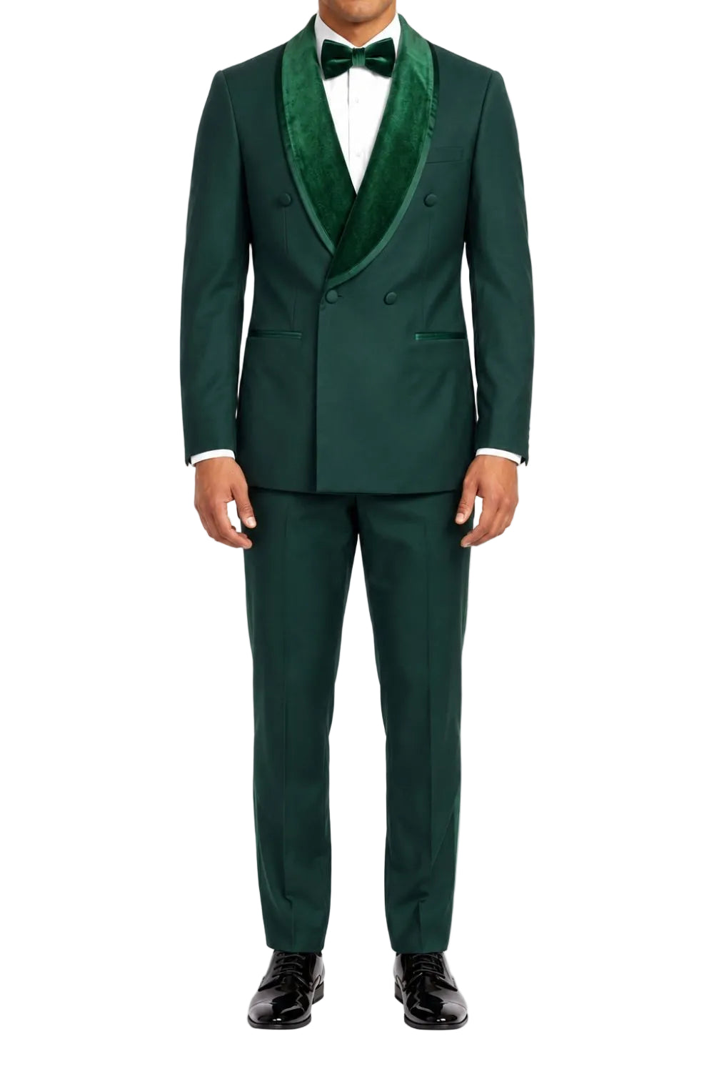 Stacy Adams - Green Hybrid Fit 2-Piece Double Breasted Shawl Lapel Velvet Trim Tuxedo