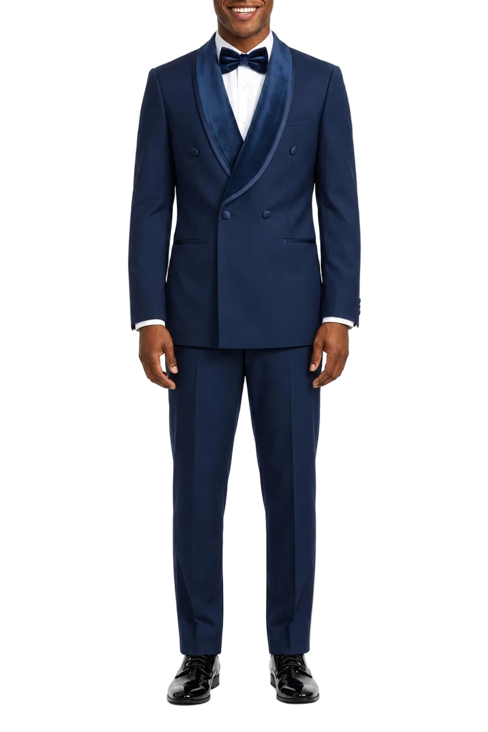 Stacy Adams - Navy 2-Piece Hybrid Fit Double Breasted Shawl Velvet Lapel Tuxedo