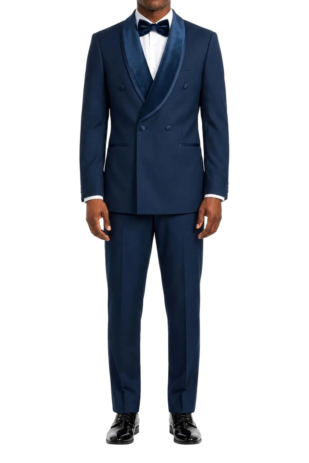 Stacy Adams - Navy Hybrid Fit 2-Piece Double Breasted Shawl Lapel Velvet Trim Tuxedo