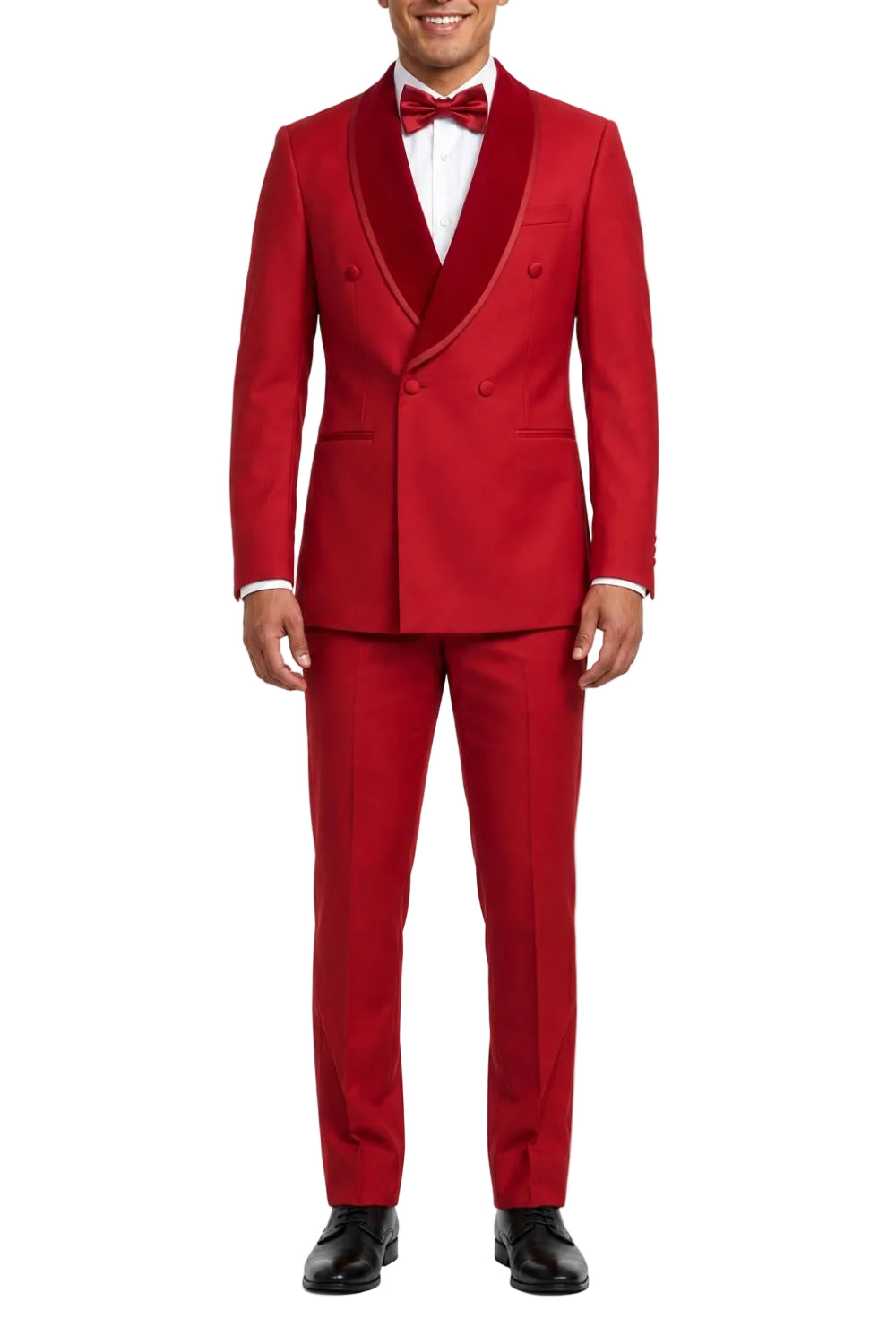 Stacy Adams - Red 2-Piece Hybrid Fit Double Breasted Shawl Velvet Lapel Tuxedo