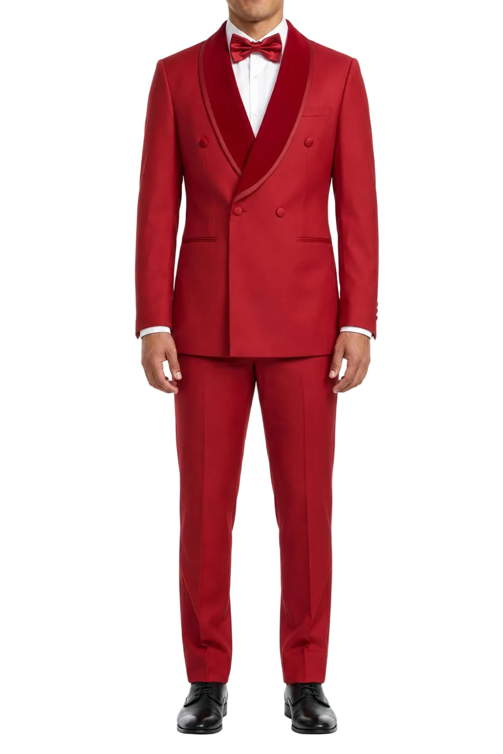 Stacy Adams - Red Hybrid Fit 2-Piece Double Breasted Shawl Lapel Velvet Trim Tuxedo
