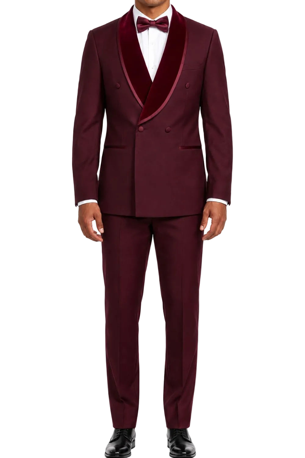 Stacy Adams - Burgundy 2-Piece Hybrid Fit Double Breasted Shawl Velvet Lapel Tuxedo