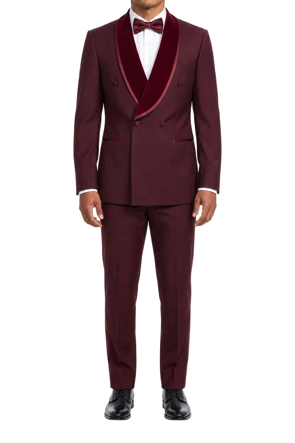Stacy Adams - Burgundy Hybrid Fit 2-Piece Double Breasted Shawl Lapel Velvet Trim Tuxedo