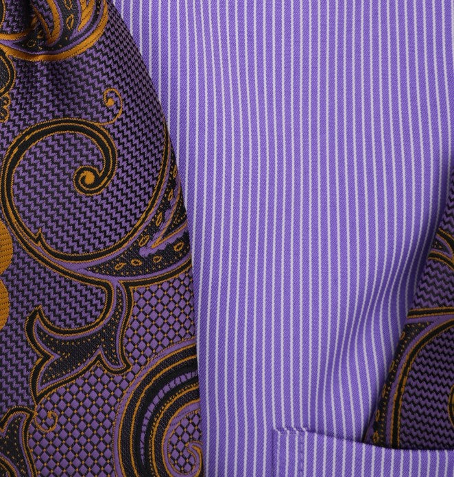 swatch Lavender Pin Striped Dress Shirt Set with Tie and Handkerchief