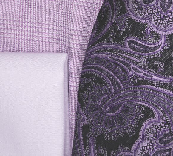 swatch Lavender Windowpane Dress Shirt Set with Tie and Handkerchief