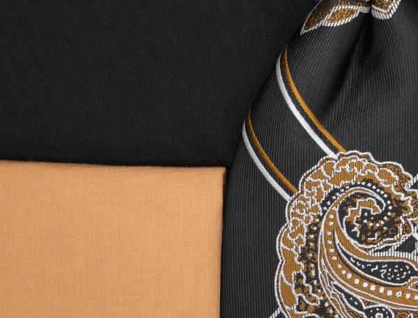 swatch Black Tan Dress Shirt Set with Tie and Handkerchief